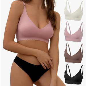 DEANGELMON V Neck Bra Padded Seamless Adjustable Straps Bralettes Everyday Basic Sleeping Bras Multiple Pack, Size Small