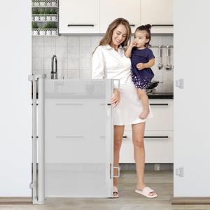 42 Inch Tall Pet Gate 56" Wide Retractable Gate Indoor Tall Retractable Baby Gates Outdoor Gates for Decks, Retractable Dog Gate Mesh Child Gate for Stairs Tall Dog Gates for Doorways, Light Gray