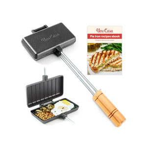 Uno Casa - XL Pie Irons Cast Iron Sandwich Maker - Mountain Japanese Sandwich Maker with Recipe Book - Durable Campfire Cooking Equipment for Toasted Pies, and More