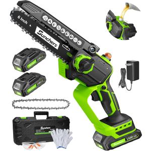 Mini Chainsaw Cordless, 6 Inch Electric Chainsaw with 2 Battery, Handheld Battery Powered Chain Saw with Auto Oiler, Garden Tools Saw for Wood Cutting Tree Cutter, Holiday Gifts for Men, Dad, Husband (Green)