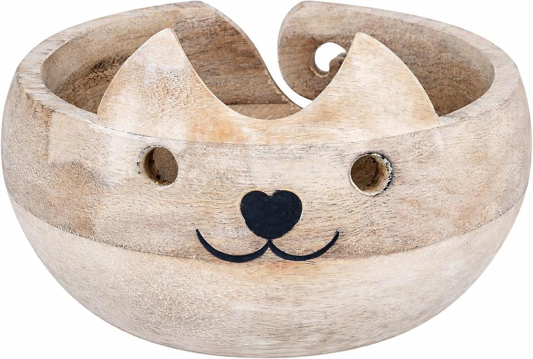 Birthday Gifts for Women Wooden Yarn Bowl Knitting Cat Bowl - Large For Crochet Yarn Holder - Handmade Crocheting Accessories and Supplies Organizer 7 x 3 Retirement Gift For Crochet Lovers