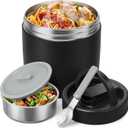 HOMEKOL Thermo for Hot Food Soup: 40.5 oz Insulated Lunch Container for Adults, Stainless Steel Thermal Jar with 12oz Inner Jar, Wide Mouth Leakproof Easy-Open Lid with Foldable Spoon & Handle, Black