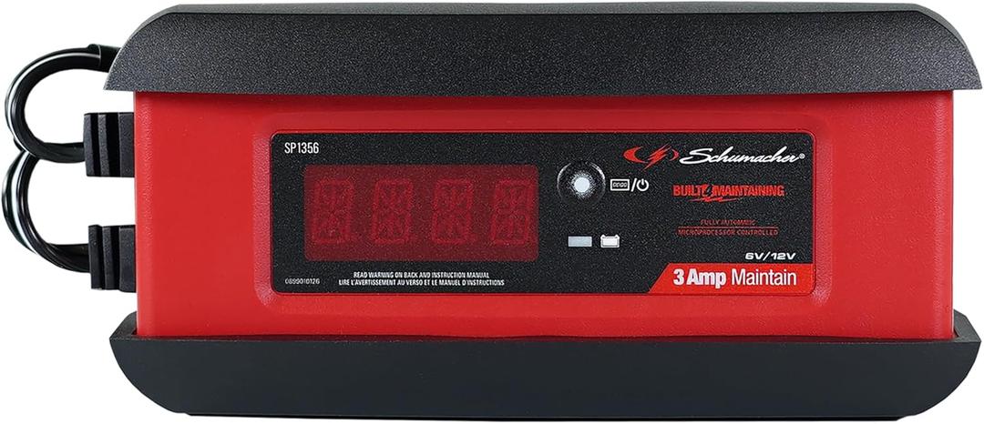 Schumacher Electric 3A Car Battery Charger and Maintainer, 3-in-1 Solution, For 6V/12V Power Sport, Automotive, and Marine Batteries, SP1356