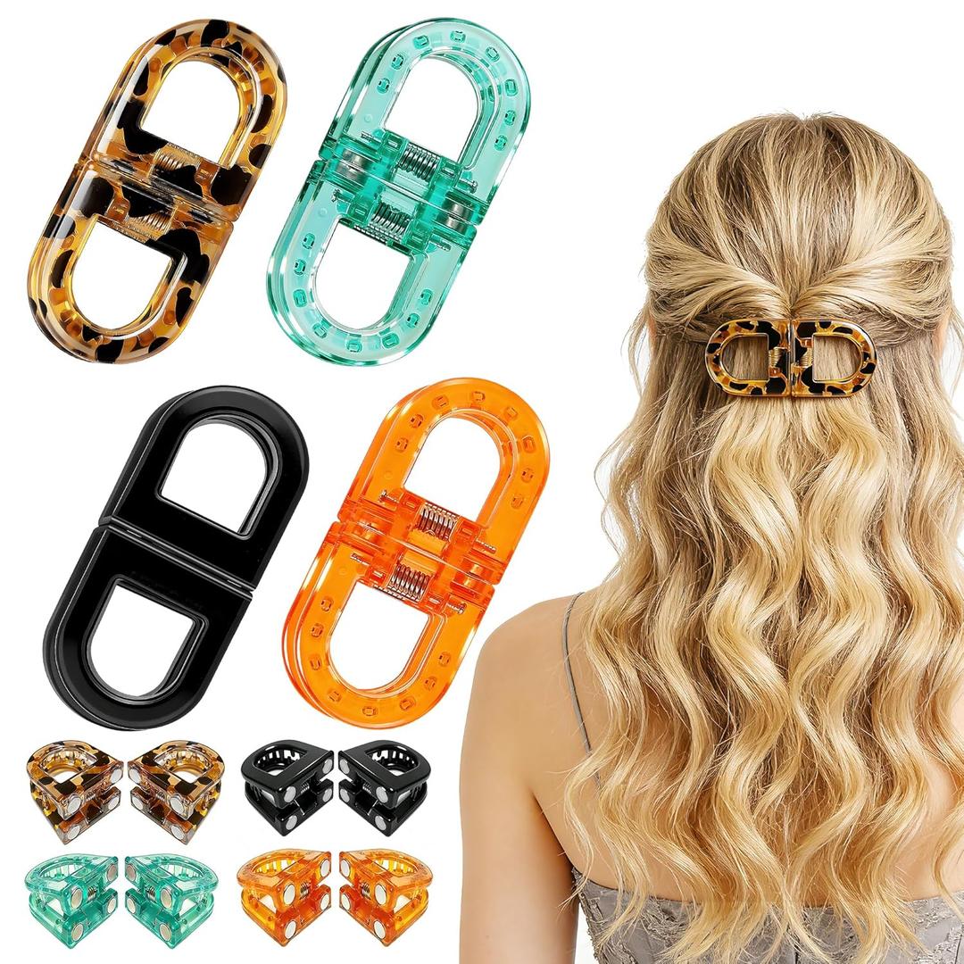 Magnetic Hair Clips for Women, 4Pcs Seamless 2-in-1 Design for Easy Everyday Hairstyles, Clip No Crease,Gentle on All Hair Types Strong Hold