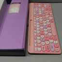 Retro Wireless Keyboard with Round Keycaps, 2.4GHz Full-Size USB Cute Wireless Keyboard Mouse for Computer, Desktop, Laptop and Computer (Pink-Colorful)