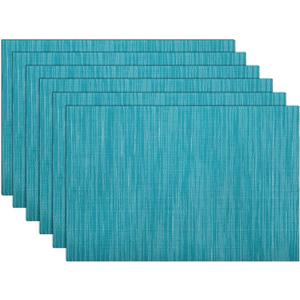 SHACOS Woven Vinyl Placemats Set of 6 Wipe Clean Wasahble Place Mats for Dining Table Heat Resistant Non Slip Table Mats (6, Teal Blue)