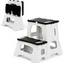 Folding Step Stool, 2-Step 8" 17", Non-Slip, 300lb Capacity | No Assembly, Stable A-Frame, Safety Lock, Anti-Slip Rubber Feet, Collapsible Stool for Kitchen Bathroom Bed RV Office Garden