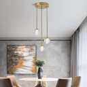 3-Light Teardrop Crystal Pendant Light, Dimmable LED Crystal Globe Hanging Light Fixture, Modern Ceiling Pendant Lighting for Kitchen Island Dining Room Bedroom Bar 3000K 24W Brush Brass, 4 x 7.08 x 49 inches