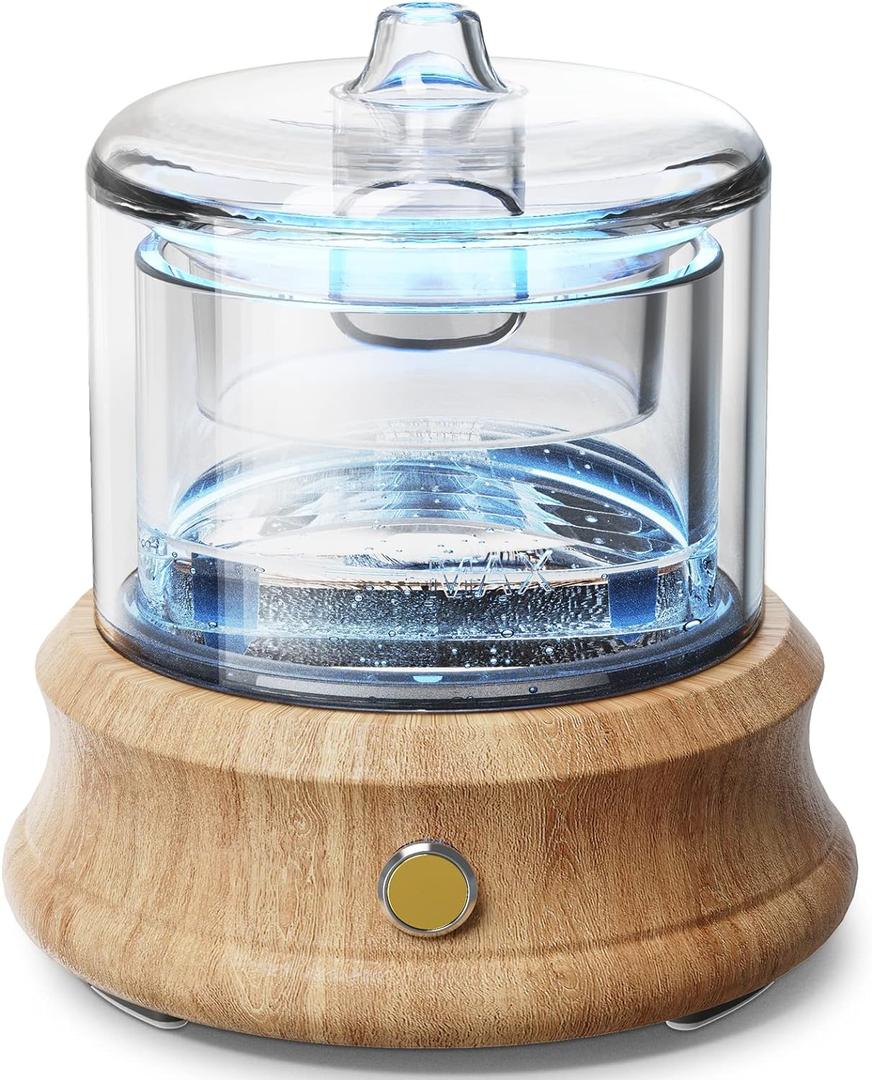 Lecdura Glass Essential Oil Diffuser, 80ML Small Glass Reservoir Natural Wood Base Ultrasonic Cool Mist Aroma Diffusers with USB-Cord Auto-Off 7 Color Light for Home Office Bedroom