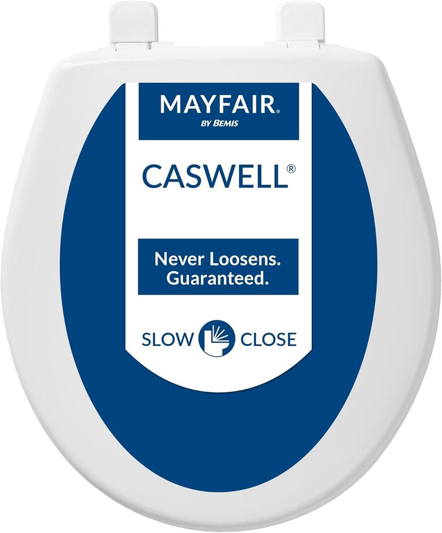 Mayfair Caswell Modern Slow Close Toilet Seat, Durable Plastic Seat, Made in USA, Round, White