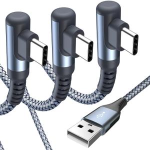 Sweguard USB C Cable Right Angle [3Pack, 10FT+6.6FT+3.3FT], 3.1A Fast Charger Cable Nylon Braided Cord for iPhone 17 16 15 Pro Max Plus iPhone Air, Samsung Galaxy S26 S25 S24 S23 S22 Note 20 10,Moto (Grey)