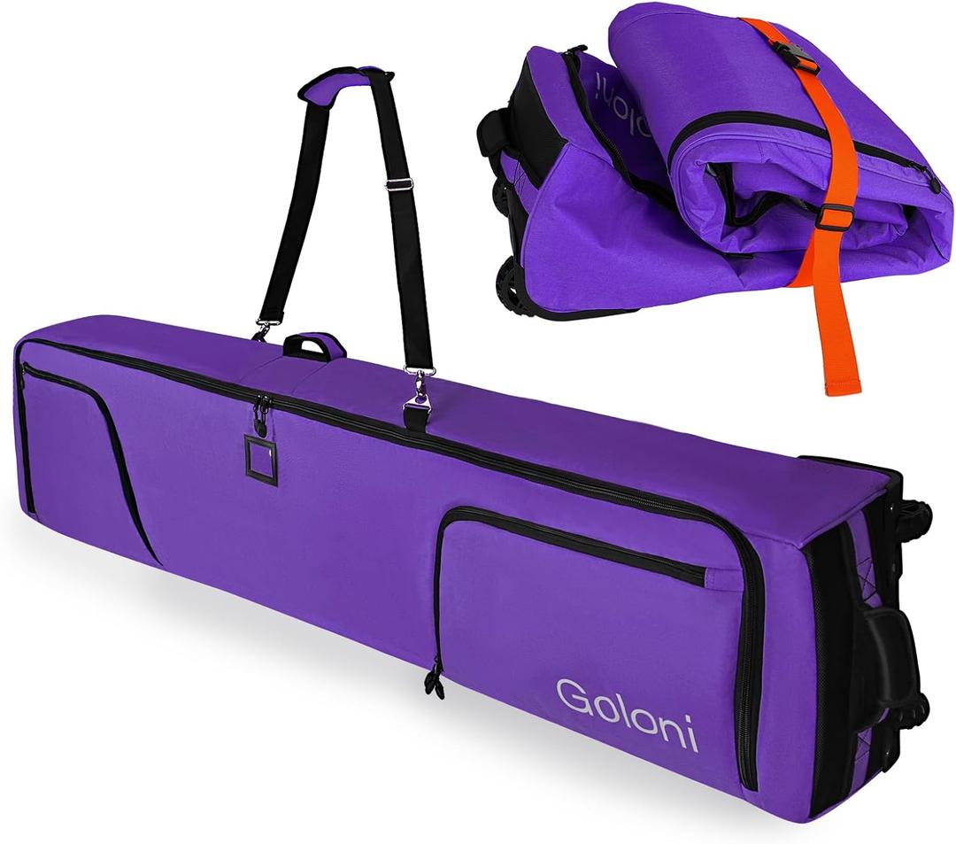 Goloni Ski Bag with Wheels,Padded Snowboard Bag for Air Travel,600D Waterproof Fabric,Foldable Snow Bag Fits 2 Pairs Skis (175cm, Purple)