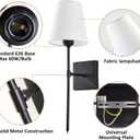 Wall Sconces Sets of 2, Bathroom Vanity Sconces Wall Lighting with White Fabric Shades, Hardwired Retro Industrial Wall Lamps, Wall Lights Suitable for Bedroom Living Room (Black)