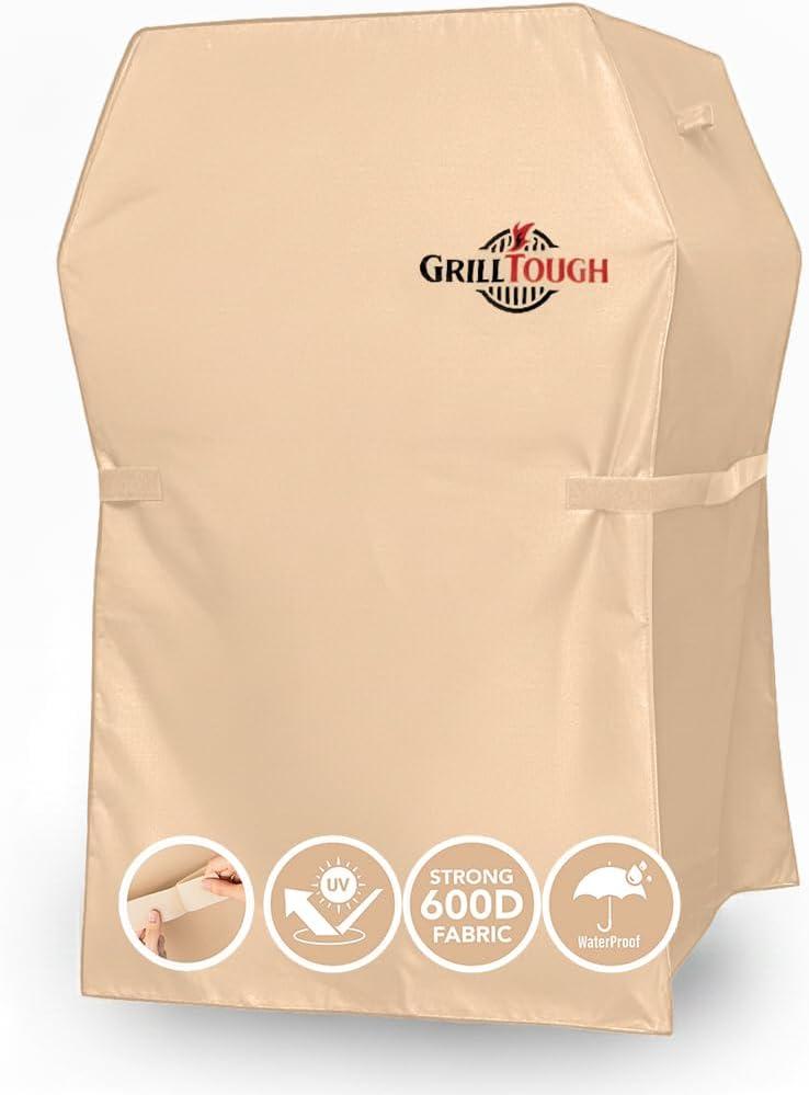 GrillTough Heavy Duty BBQ Grill Cover for Outdoor Grill, 30 Inch Waterproof, Weather Resistant, UV & Fade Resistant with Adjustable Straps Gas Grill Cover for Weber, Genesis, Charbroil, etc. Tan