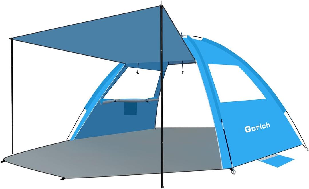 Gorich Beach Tent with Canopy - Easy Setup 5-6 Person Portable Sun Shelter, UPF 50+ UV Protection Sun Shade, Lightweight & Compact Beach Cabana for Family Travel