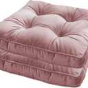 2 Pack Chair Pads with Ties Soft Velvet Seat Cushions Kitchen Dining Car Seat Floor Pillows Square Tatami Meditation Pad, Pink, 15.7x15.7x2.4