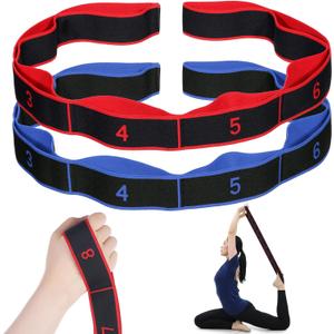 2Pcs Numbered Resistance Bands for Glutes Yoga, 8-Section Elastic Training Bands for Full Body Stretching, Adjustable Pull Rope for Home Gym Arm Leg Exercise (Red & Purple)