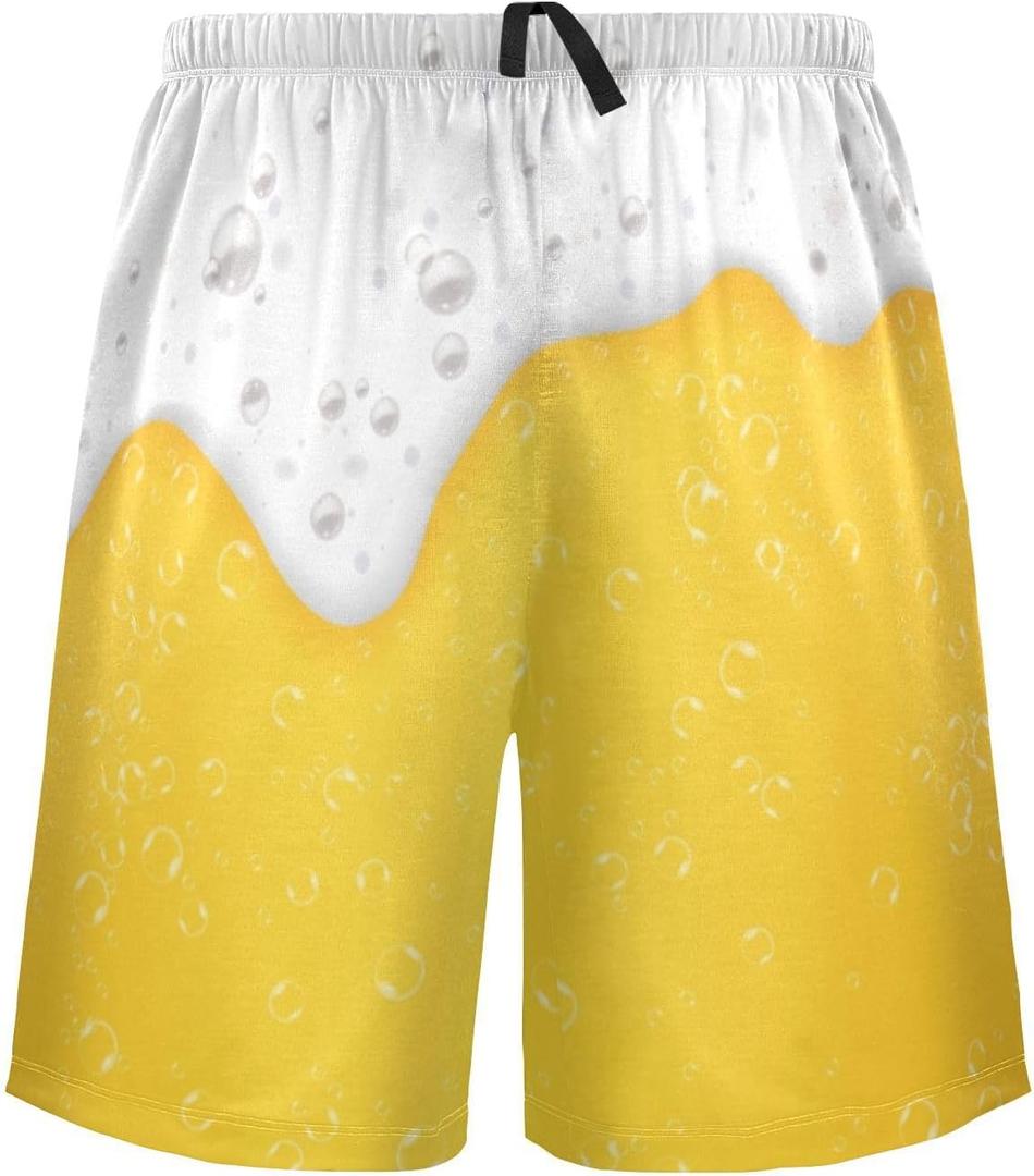 Men's Pajama Shorts Beer with Foam and Bubbles Summer Sleep PJ Bottoms Knee Length Sleepwear,Soft Lounge Pants with Pockets for Men Medium
