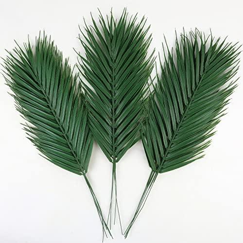 CCINEE 16 PCS Artificial Palm Leaves, Faux Large Palm Fronds Fake Tropical Plant Simulation Safari Leaves with Stems for Home Hawaiian Luau Party Jungle Beach Theme Party Decoration