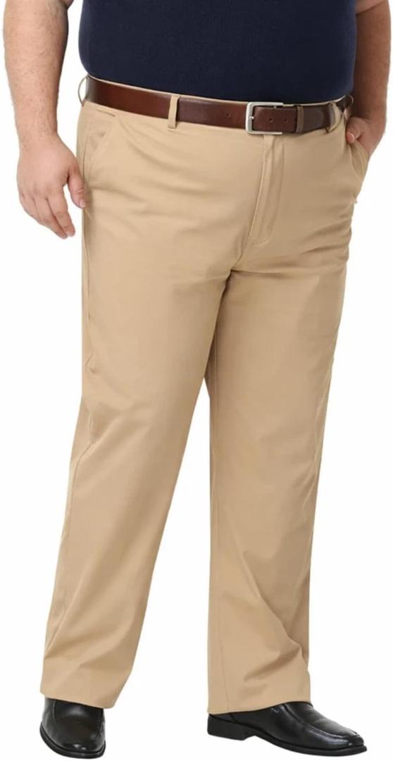 Mens Classic Fit Golf Pants Stretch Dress Pants 30'' Lightweight Casual Suit Pants with Pockets (44W x 30L Big Tall, Khaki-big&tall)