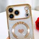 Bonoma Magnetic Glitter for iPhone 17 Pro [Compatible with MagSafe], Luxury Love Heart Pattern Plating Bling Case,Camera Protection Sparkly Slim Soft Back Cover for Women Girls,Gold