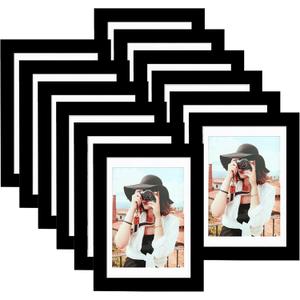 Picrit 5x7 Picture Frame for Wall Mounting or Table Top Display, Set of 12, Display 4x6 with Mat or 5x7 Without Mat, Black.