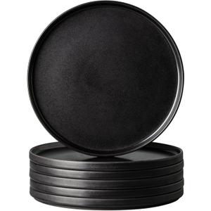 AmorArc Stoneware Dinner Plates Set of 6, 10.5 Inch Reactive Matte Glaze Ceramic Plates Set, Modern Dinnerware Dish set for Kitchen,Microwave, Dishwasher Safe, Scratch Resistant - Matte Black
