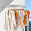 LOYALHEARTDY Collapsible Drying Rack Clothes Drying Rack with 7 Invisible Retractable Drying Rods Wall Mounted Drying Rack for Laundry, Bedroom, Bathroom (White)