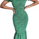 PRETTYGARDEN Summer Floral Bodycon Midi Dresses 2026 Puff Sleeve Mermaid Cocktail Baby Shower Photoshoot Maternity Dress (Green, S)