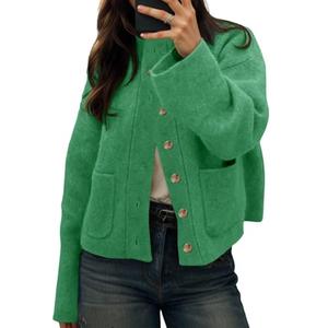 Cicy Bell Womens Chunky Knit Cardigan Sweaters Button Down Mock Neck Open Front Jacket Winter Casual Outerwear with Pockets Green, Green, Small