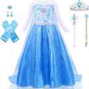 Princess Dress Costume for Girls Halloween Party Cosplay Princess Dress Up Snow Queen Fancy Dress Up Birthday Outfit, 110