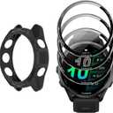 Watch Screen Protector +Watch Case Cover for Garmin Forerunner 570 47mm, [3-PCS] 3D Tempered Glass Film & TPU Bumper, Anti-Scratch, Bubble-Free, HD Clear, Shockproof Protection (Black)
