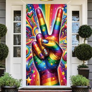 Happy Pride Door Cover LGBTQ+ Front Porch Door Sign Banner Gay Pride Day Month Parade Rainbow Party Decoration and Supplies for Home
