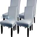 Soft Leather Chair Covers for Dining Chairs set of 4, Stretch Waterproof Dining Chair Covers Protector Oilproof and Scratch-Proof Parson Chairs Cover Modern Style for Kitchen Room(Grey, 4Pcs) (Light Gray)