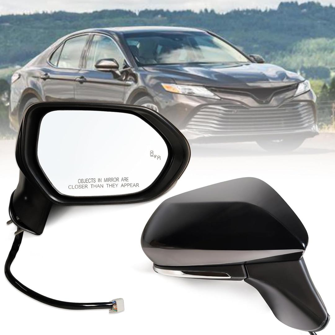 Right Passenger side Mirror Fits 2018-2024 Toyota Camry with Power Glass, Heated, Turn Signal, Blind Spot Detection and Manual Folding Match to Black Replace 8791006840(7Pins)