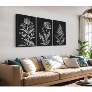 Large Framed Botanical Wall Art, Minimalist Floral Canvas Prints, 16"x24"x3, 16" X 24" X 3pcs Framed