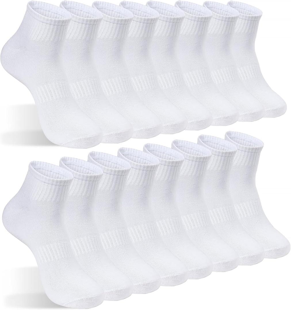 8-20 Pairs Mens Ankle Socks Athletic Running Low Cut Socks Men Performance Wicking Sport Sock (White)