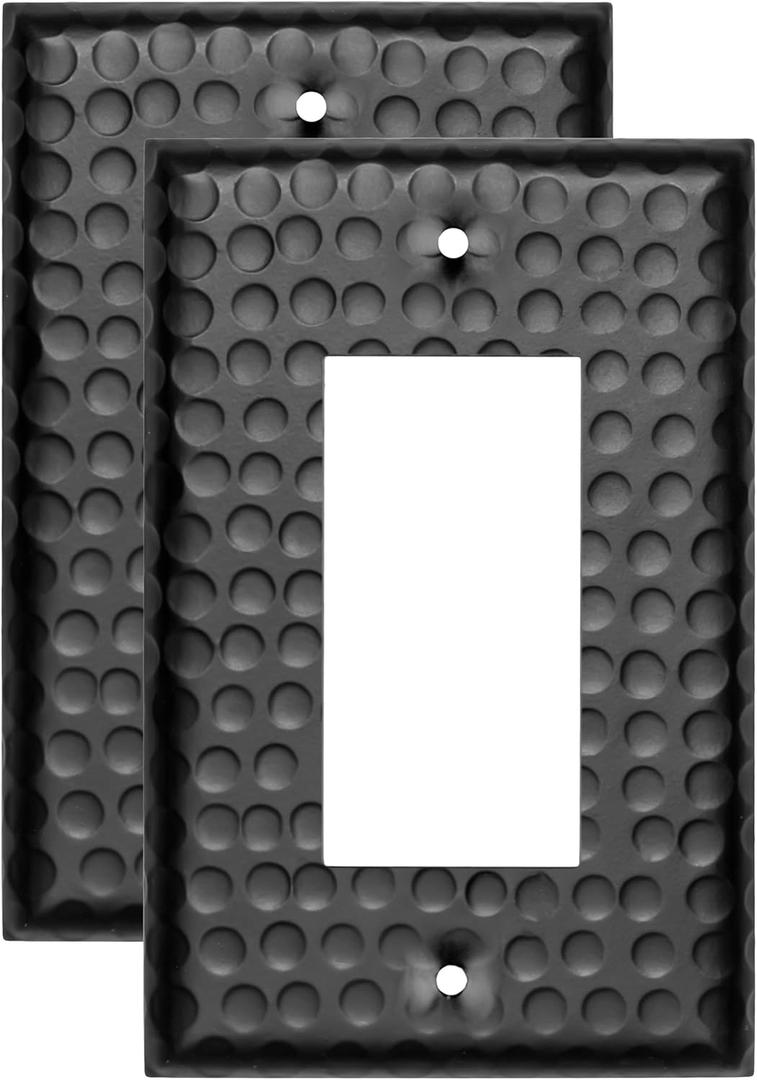 Monarch Abode Rocker Light Switch Cover Plate 1-Gang Matte Black Decorator Wall Plates, Hand Hammered Decorative Outlet Covers Wall Plates for Receptacle, GFCI Electric Outlet Cover, Pack of 2