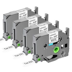 Compatible with Brother P Touch TZe-231 Label Maker Tape, 12mm 0.47” Laminated White 1/2" TZ Tape for PT D210 D220 H110 P710BT, Black on White 4-Pack Label KINGDOM TZE231