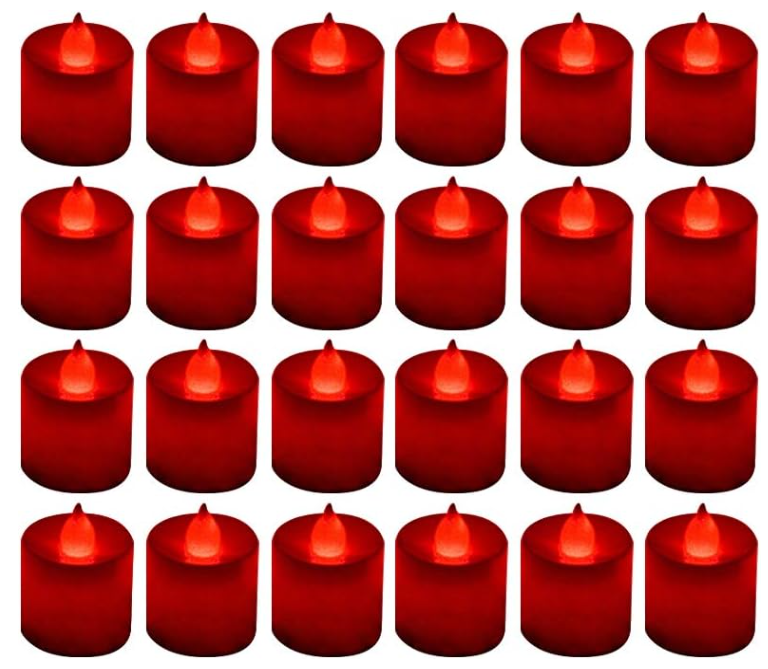 LANKER 24 Pack Flameless Led Tea Lights Candles, Flickering Red Battery Operated Electronic Fake Candles, Decorations for Wedding, Party, Christmas, Halloween (Red)