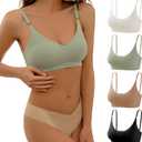 DEANGELMON V Neck Bra Padded Seamless Adjustable Straps Bralettes Everyday Basic Sleeping Bras Multiple Pack (X-Large, Black,nude,apricot,green)