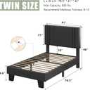 Feonase Twin Platform Bed Frame, Fabric Upholstered Twin Bed Frame, Solid Wood Slats & Heavy Duty Feet Support, No Box Spring Needed, Noise-Free, Easy Assembly, Dark Grey