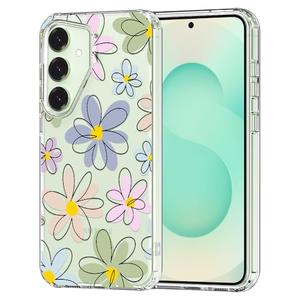 MOSNOVO Case for Samsung Galaxy S25 / Galaxy S24, [Buffertech 6.6ft Military-Grade Drop Protection] [Anti Peel Off Tech] Clear TPU Bumper Phone Case Cover Design - Linear Blooms