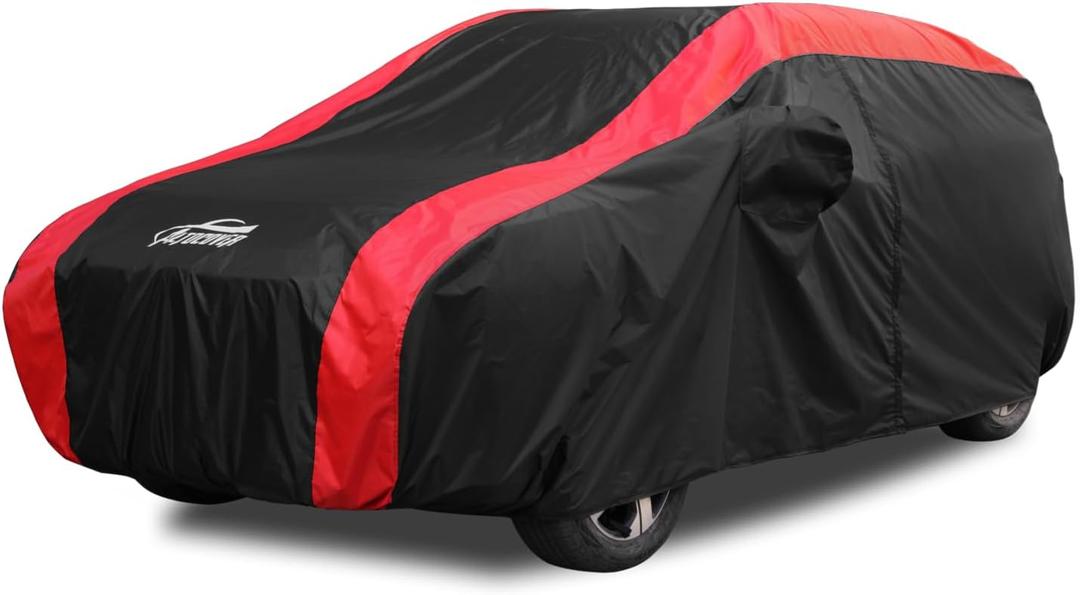 SUV Cover Waterproof All Weather Protection with Red Stripe Design, Car Cover Universal Fit Ford Explorer, Toyota Highlander, Honda Pilot, Acura MDX, BMW X5 X6, Lexus RX, Audi Q7 (Universal Fit - 2-S4 SUV Length 190-201 inch)