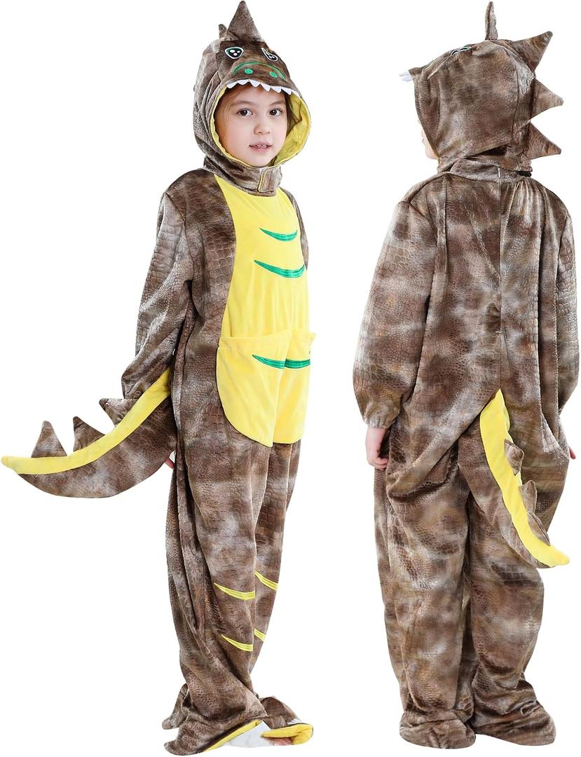 MICHLEY Adorable Animals Cosplay Costume for Kids 3-12Years Soft Breathable & Skin Friendly Halloween Birthday Party T Rex Brown 