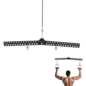 Multi-Grip LAT Pull Down Bar Hardened Powder-Coated Finish, 360 Rotating Stainless Steel Adapter, Neutral & Wide Grip Spreader Bar for Pulley System Gym & Cable Machines, BLACK-32"
