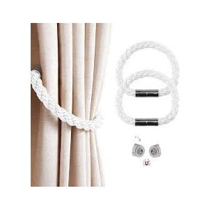 Strong Magnetic Curtain Strap Twisted Rope Design, Suitable for Living Room Home Decoration(2pcs White)