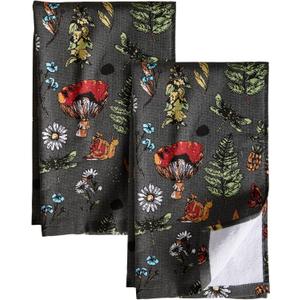 Cotton Kitchen Towels Set of 2 - Cute Design 1626 Inch Dish Towels for Kitchen with Hanging Loop Mushroom Quick Dry Hand Towels Soft & Absorbent, Home Decorative, Terry Cloth Tea Towels
