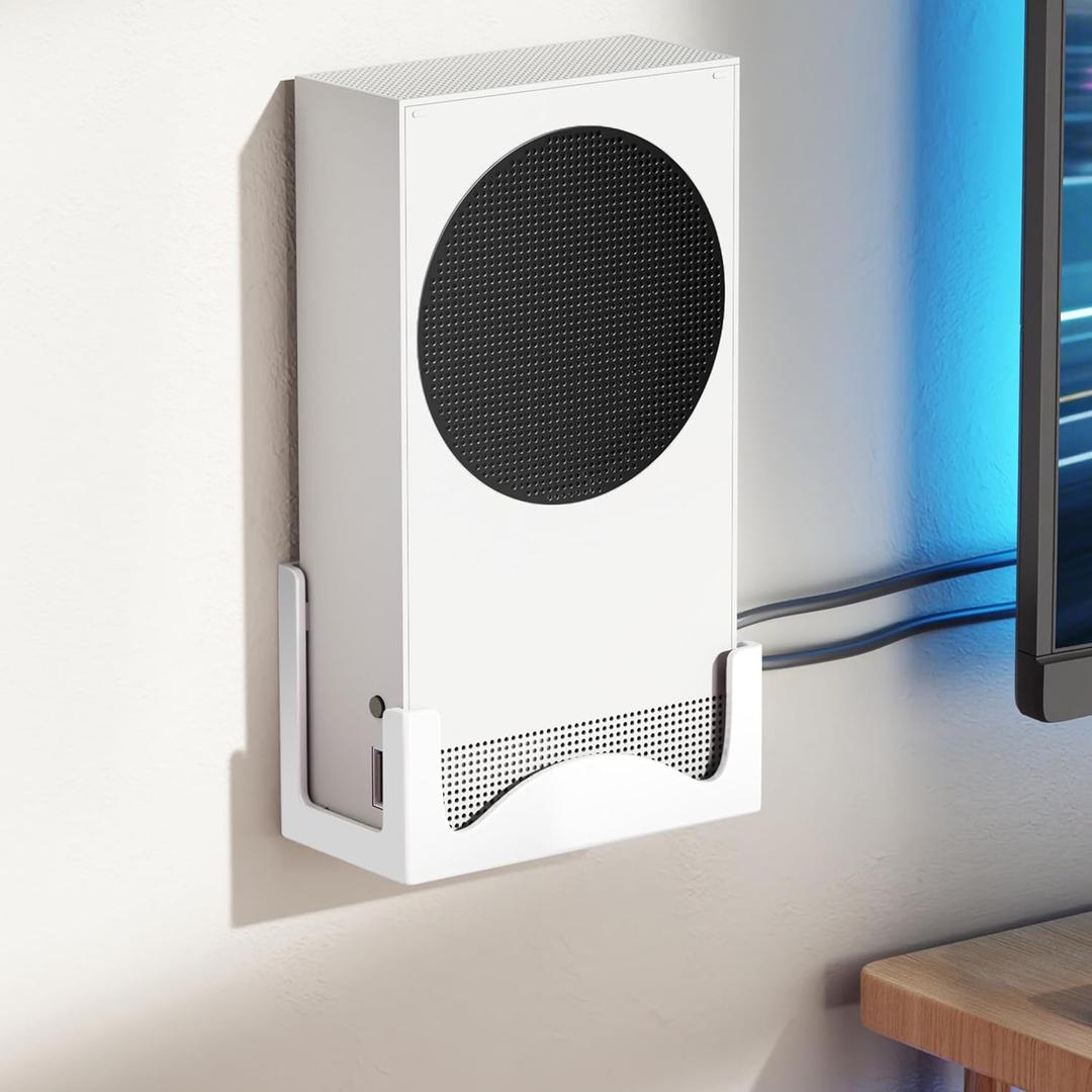 Wall Mount for Xbox Series S  Metal Console Holder with Ventilated Base and Anti-Scratch Pads  Space-Saving Wall Bracket for Xbox S with Easy Installation and Heat Dissipation Design (White)