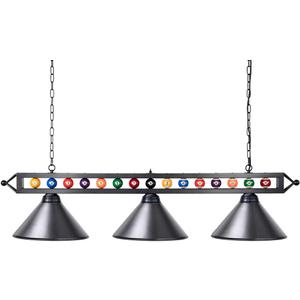 Wellmet 3 Light Billiard Pool Table Lights, 59" Pool Table Lighting for 7'-8' Table, Modern Kitchen Island Pendant Light with Matte Metal Shade, Billiard Light Fixture for Pool Table, Game Room (Black)